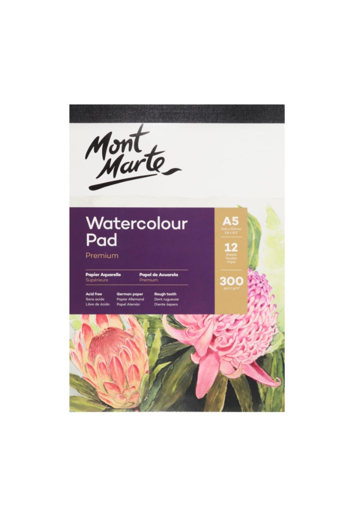 MONT MARTE PREMIUM WATERCOLOUR PAD 12SHT 300GSM A5