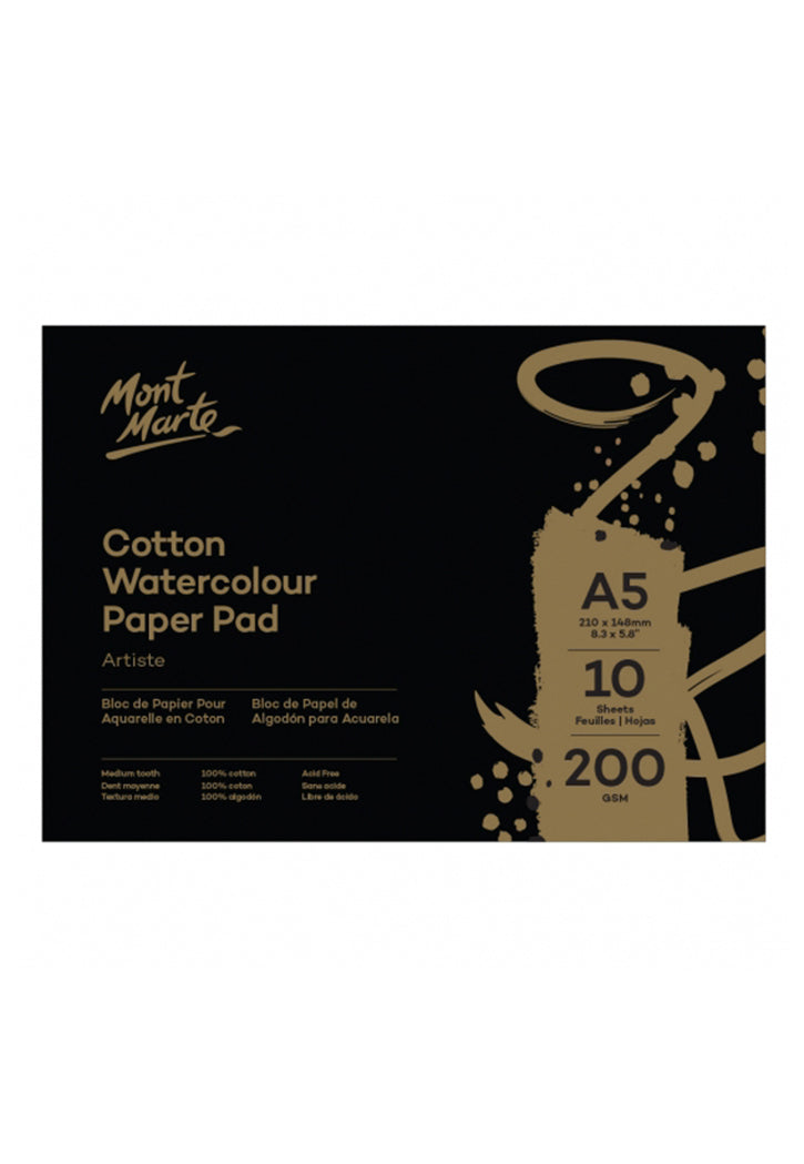 MONT MARTE COTTON WATERCOLOUR PAPER PAD 10SHT 200GSM A5