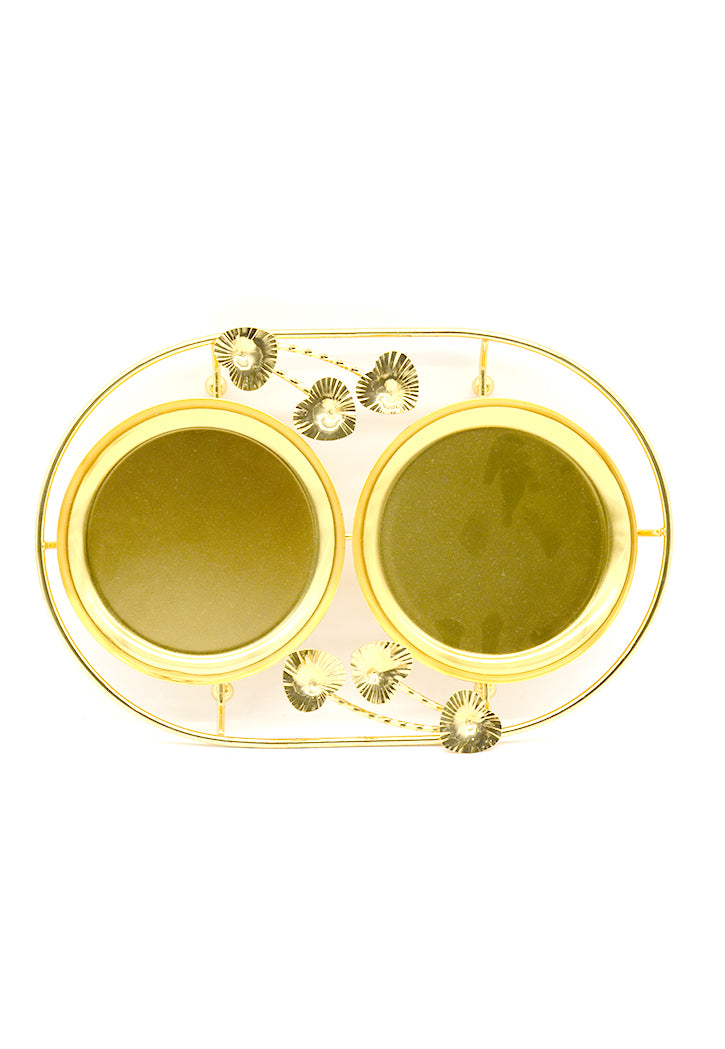 OVAL METAL TRAY W/2 PLATE 38X25CM GOLD