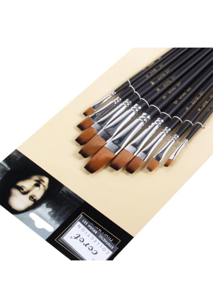 BIANYO COROT SYNTHETIC ARTIST PAINT BRUSH 9PCS FLAT