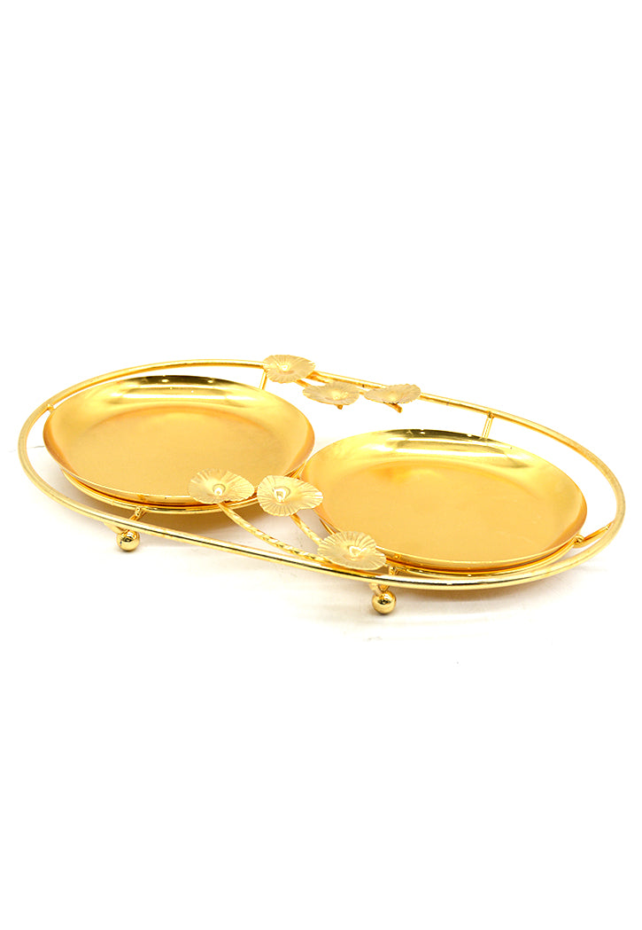 OVAL METAL TRAY W/2 PLATE 38X25CM GOLD