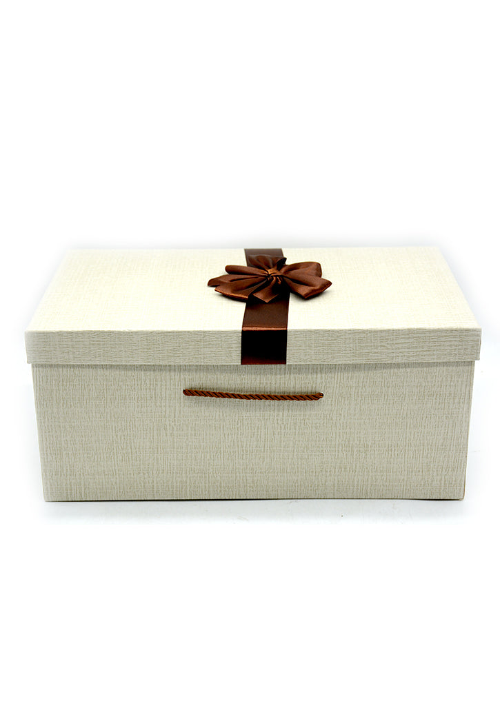 RECTANGLE PAPER GIFT BOX W/ROPE HANDLE & RIBBON SMALL-1